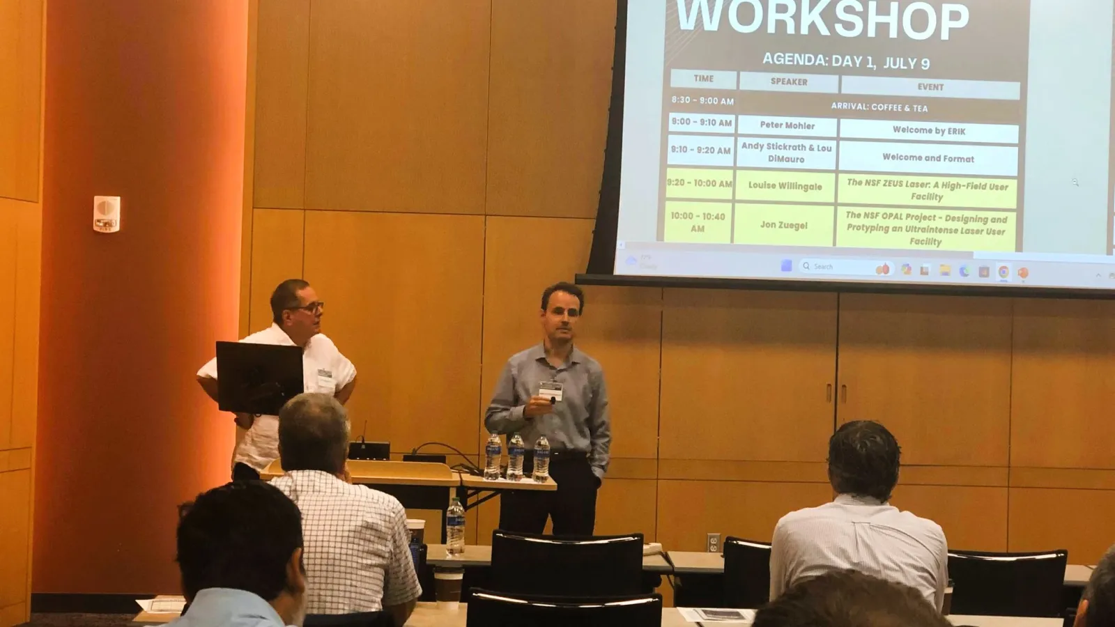 Lou DiMauro (left) and Andy Stickrath (right) speaking at the Extreme Light Workshop.