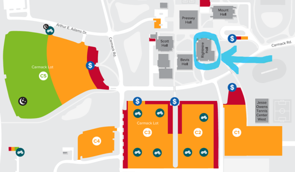 Parking Map for Rightmire Hall