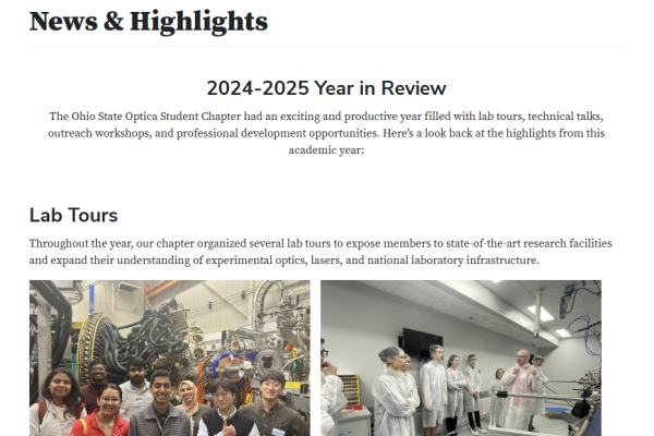 Optics News & Highlights Page